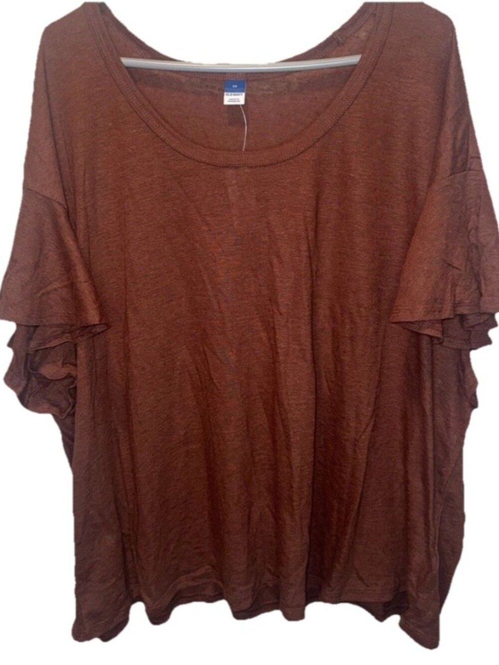 Old Navy Womens Brown Flutter Sleeve Scoop Neck Linen Blend Top 2X NEW